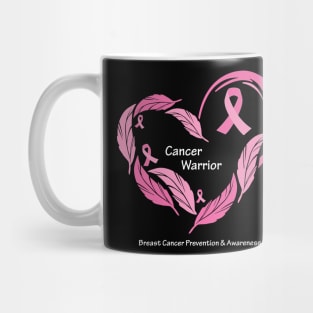 Breast cancer warrior with feathers, ribbons & white type Mug